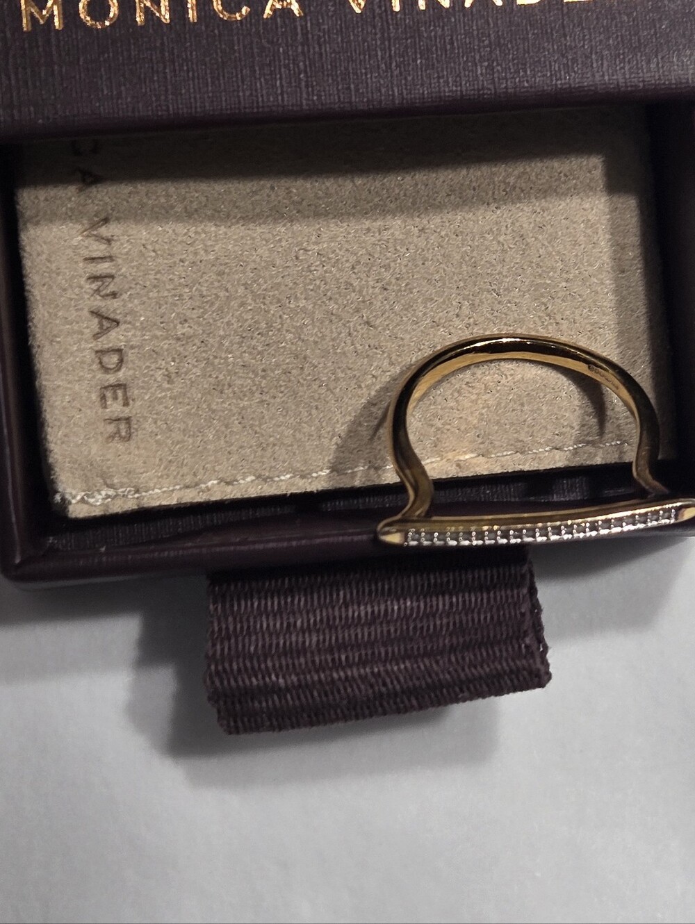 Monica Vinader Skinny Stacking Ring - 18k Gold Vermeil & Diamond - Size 7.5 - Picture 10 of 14